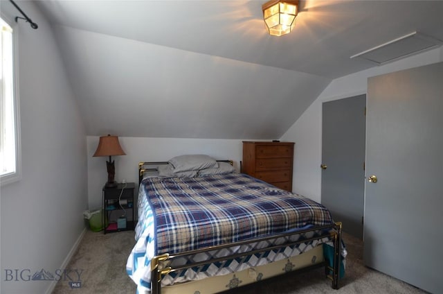 314 S Dakota St, Dillon, MT 59725 - carpeted bedroom with vaulted ceiling and attic access