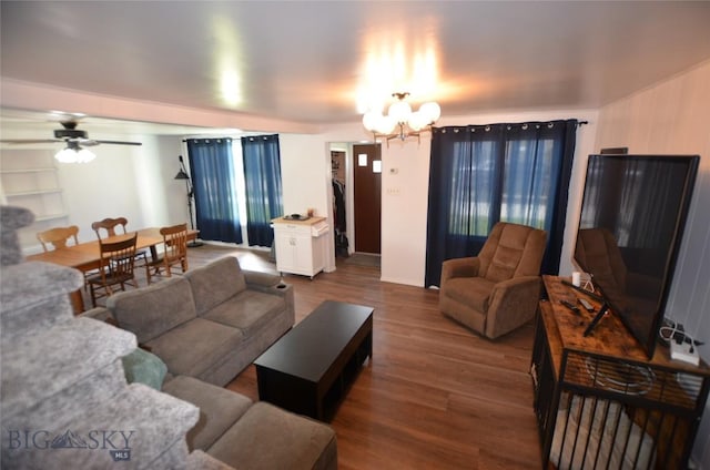 314 S Dakota St, Dillon, MT 59725 - living room with a chandelier, wood finished floors, and ceiling fan