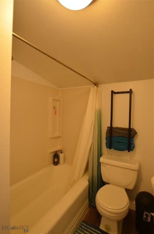 314 S Dakota St, Dillon, MT 59725 - full bathroom featuring toilet, lofted ceiling, and shower / bath combo