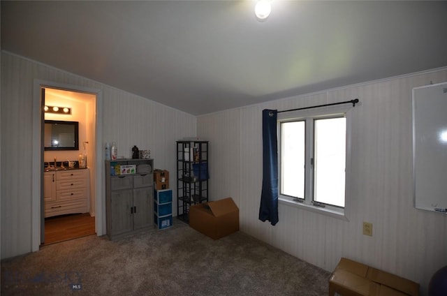 314 S Dakota St, Dillon, MT 59725 - bedroom featuring carpet, connected bathroom, a sink, and lofted ceiling