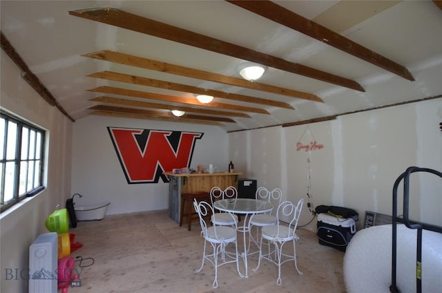 314 S Dakota St, Dillon, MT 59725 - dining space featuring beamed ceiling and concrete floors