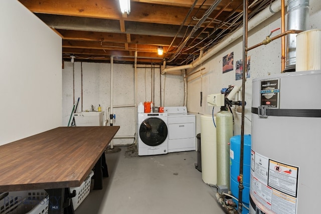 25 Big Chief Trl, Bozeman, MT 59718 - unfinished basement with gas water heater, washing machine and dryer, a water softener system, and a water pressure tank