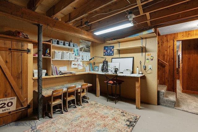 25 Big Chief Trl, Bozeman, MT 59718 - below grade area featuring a workshop area and wood walls