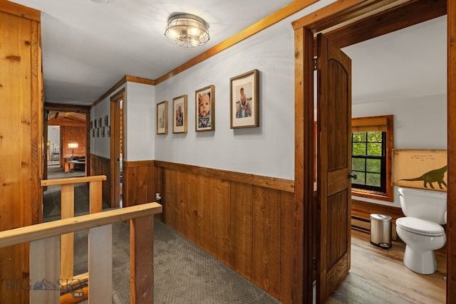 25 Big Chief Trl, Bozeman, MT 59718 - corridor featuring wood walls, wainscoting, and wood finished floors