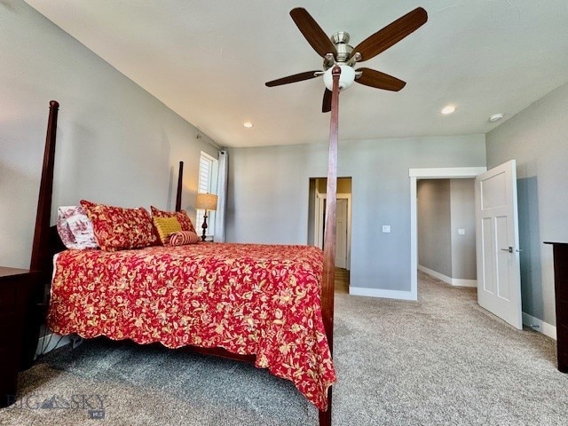 920 Butler Creek Ave, Belgrade, MT 59714 - carpeted bedroom with recessed lighting, a ceiling fan, and baseboards