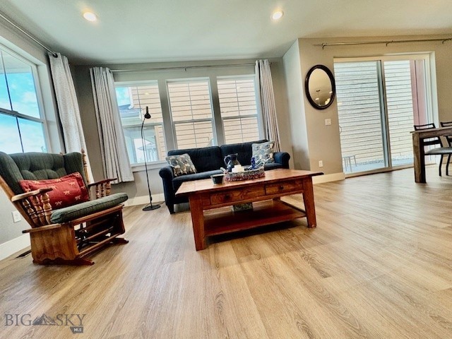 920 Butler Creek Ave, Belgrade, MT 59714 - living area with wood finished floors, baseboards, and recessed lighting