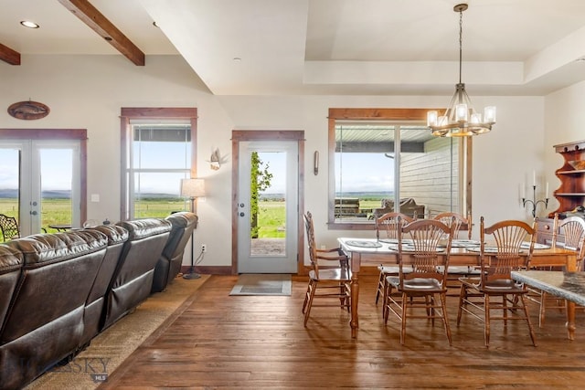 43 Lewis Dr, Three Forks, MT 59752 - dining area with hardwood / wood-style flooring, plenty of natural light, a chandelier, baseboards, and recessed lighting