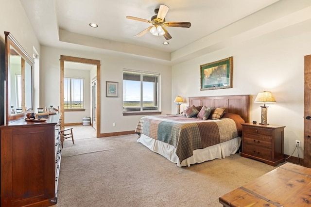 43 Lewis Dr, Three Forks, MT 59752 - bedroom featuring light carpet, baseboards, recessed lighting, and a raised ceiling