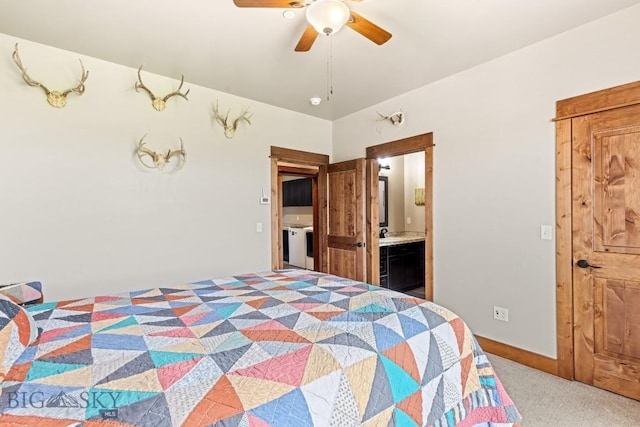 43 Lewis Dr, Three Forks, MT 59752 - carpeted bedroom with connected bathroom and a ceiling fan