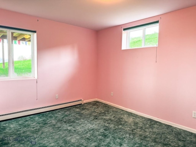 263 Hercules Rd, Emigrant, MT 59027 - spare room with a baseboard heating unit, dark colored carpet, and baseboards