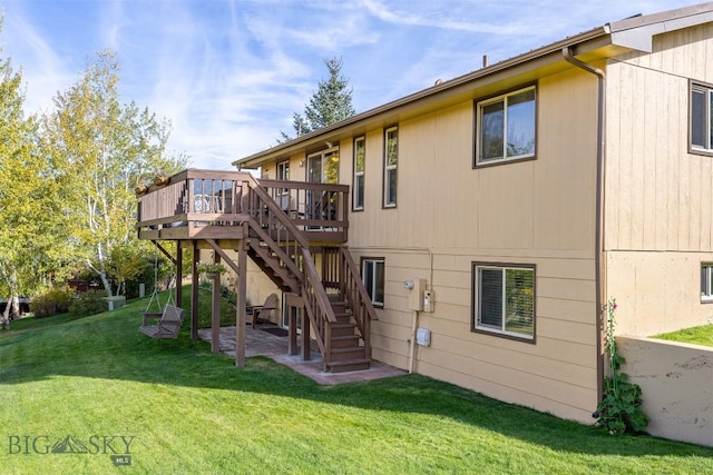 34 Mammoth, Butte, MT 59701 - rear view of house featuring a patio area, a wooden deck, a yard, and stairway