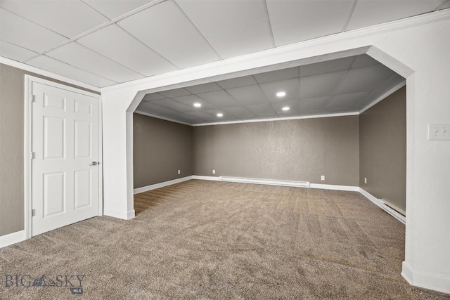 34 Mammoth, Butte, MT 59701 - below grade area featuring carpet, arched walkways, baseboards, recessed lighting, and ornamental molding