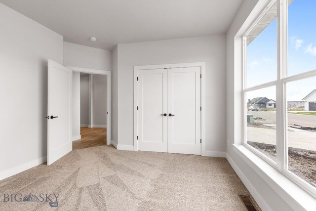 608 Spaniel Ln, Belgrade, MT 59714 - unfurnished bedroom featuring light colored carpet, baseboards, and a closet