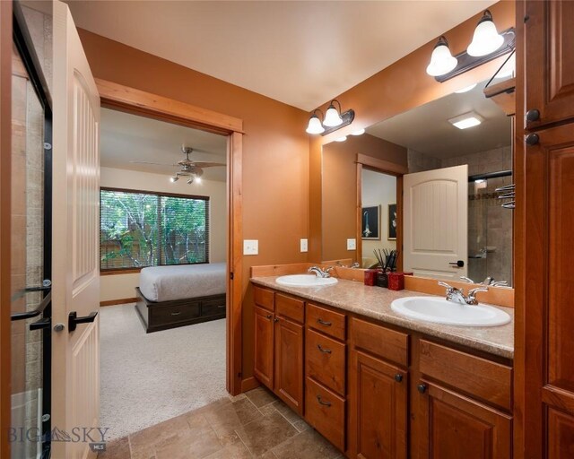 1079 N Cottonwood Rd, Bozeman, MT 59718 - ensuite bathroom featuring double vanity and ceiling fan
