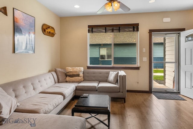 2472 Milkhouse Ave, Bozeman, MT 59718 - living room with ceiling fan, recessed lighting, wood finished floors, and baseboards