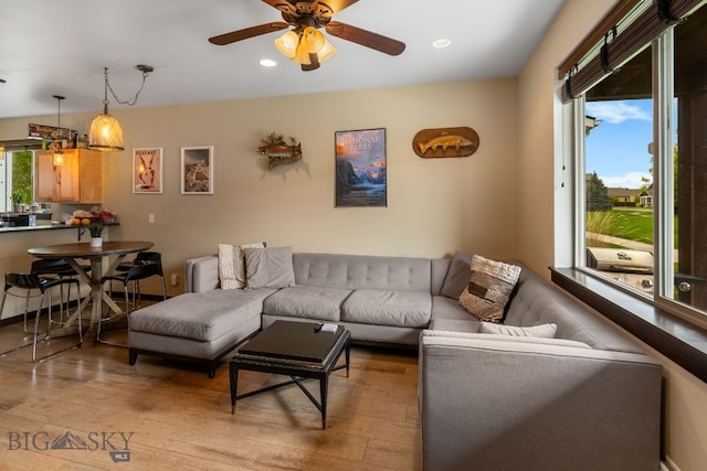 2472 Milkhouse Ave, Bozeman, MT 59718 - living room featuring light wood finished floors, recessed lighting, and ceiling fan
