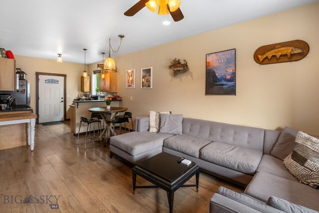 2472 Milkhouse Ave, Bozeman, MT 59718 - living room with a ceiling fan, hardwood / wood-style flooring, and recessed lighting