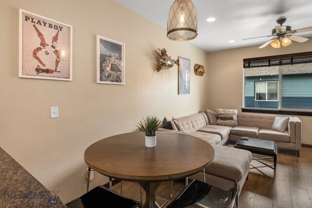 2472 Milkhouse Ave, Bozeman, MT 59718 - living room featuring hardwood / wood-style floors, ceiling fan, and recessed lighting