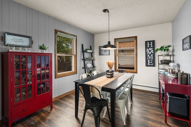 22 Rocky Mountain Dr, Whitehall, MT 59759 - dining area with baseboard heating, wood finished floors, baseboards, and a textured ceiling