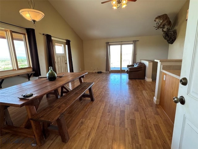 30 Grand View Ln, Big Timber, MT 59011 - dining space featuring plenty of natural light, vaulted ceiling, light wood-style flooring, baseboards, and ceiling fan