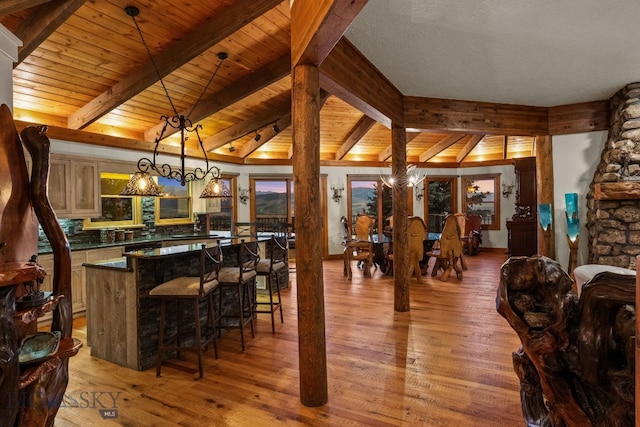 14585 Eagle Eye Way, Gallatin Gateway, MT 59730 - dining space featuring light wood-type flooring and a chandelier