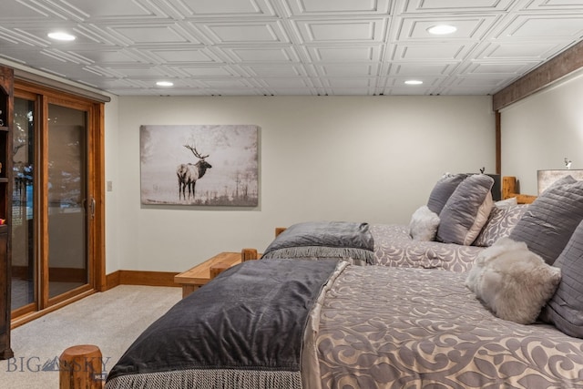 14585 Eagle Eye Way, Gallatin Gateway, MT 59730 - carpeted bedroom featuring recessed lighting, baseboards, and an ornate ceiling