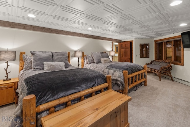 14585 Eagle Eye Way, Gallatin Gateway, MT 59730 - bedroom featuring an ornate ceiling, light carpet, and recessed lighting