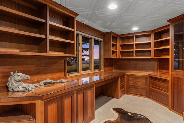 14585 Eagle Eye Way, Gallatin Gateway, MT 59730 - carpeted office featuring built in study area, recessed lighting, and an ornate ceiling