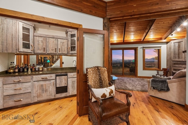 14585 Eagle Eye Way, Gallatin Gateway, MT 59730 - indoor bar featuring wood ceiling and light wood finished floors