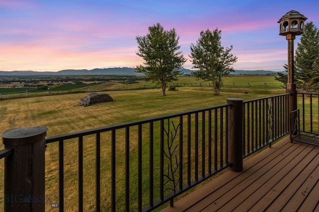 14585 Eagle Eye Way, Gallatin Gateway, MT 59730 - deck with a mountain view, a view of countryside, and a yard