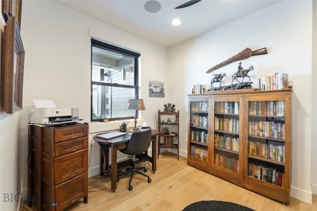 646 Arrow Trl, Bozeman, MT 59718 - office featuring light wood-style floors, baseboards, and recessed lighting