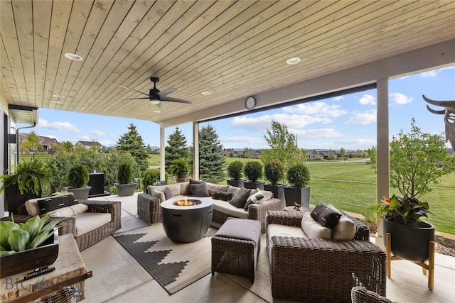646 Arrow Trl, Bozeman, MT 59718 - view of patio featuring an outdoor living space with a fire pit and ceiling fan