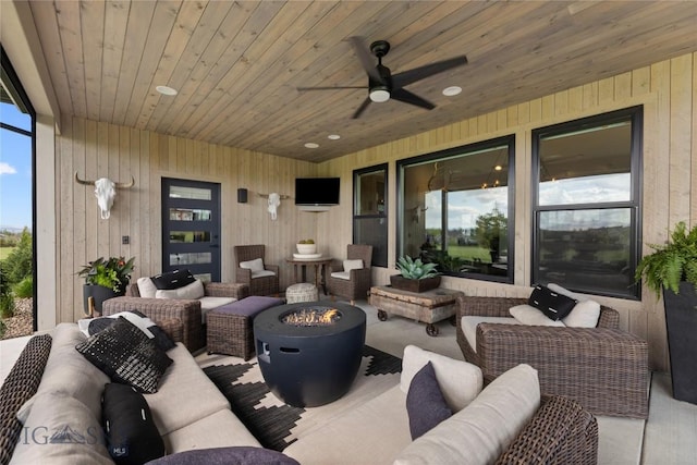 646 Arrow Trl, Bozeman, MT 59718 - view of patio with an outdoor living space with a fire pit and ceiling fan
