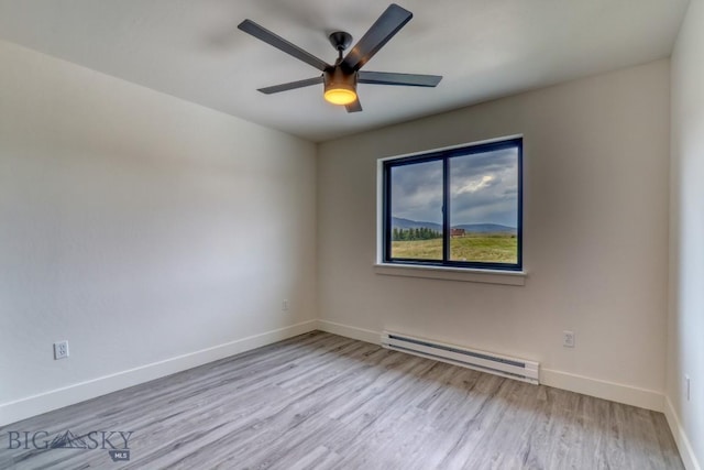 1102 Ridgeview Trl, Livingston, MT 59047 - unfurnished room with a baseboard heating unit, wood finished floors, and a ceiling fan