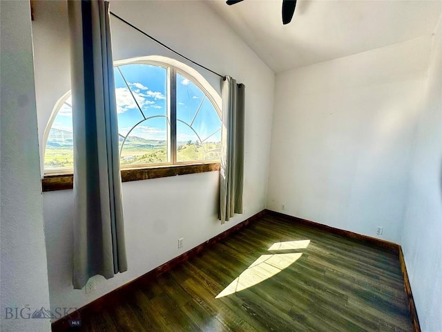 400 Broken Creek Rd, Three Forks, MT 59752 - unfurnished room with ceiling fan, wood finished floors, baseboards, and vaulted ceiling