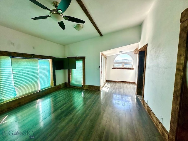 400 Broken Creek Rd, Three Forks, MT 59752 - unfurnished living room with vaulted ceiling, wood finished floors, a ceiling fan, and baseboards