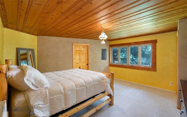 495 Jardine Rd, Gardiner, MT 59030 - carpeted bedroom with wooden ceiling, baseboards, and electric panel