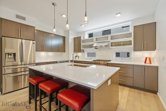 519 E Mendenhall St, Bozeman, MT 59715 - kitchen with stainless steel appliances, a sink, decorative backsplash, and light countertops