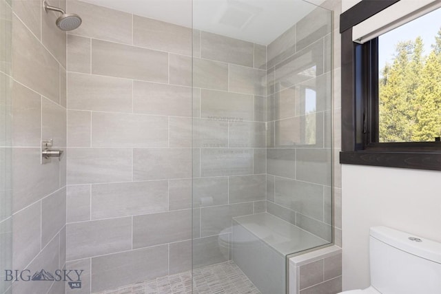 full bathroom featuring a tile shower and toilet