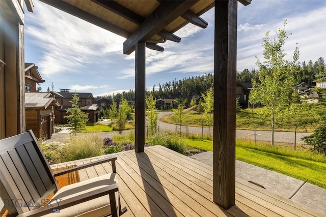 deck with a residential view