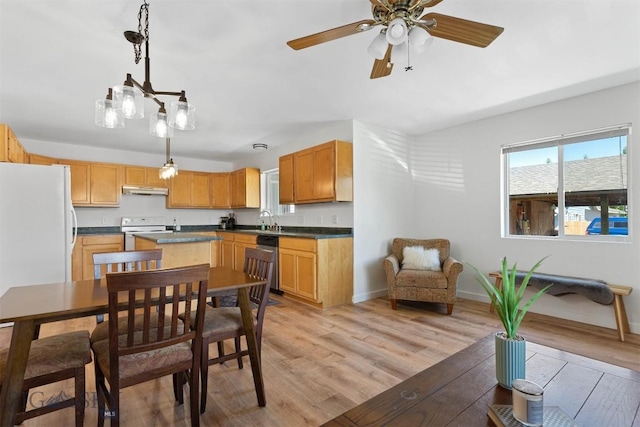 108 10th St Unit B, Belgrade, MT 59714 - dining space featuring light wood-type flooring, baseboards, and a ceiling fan