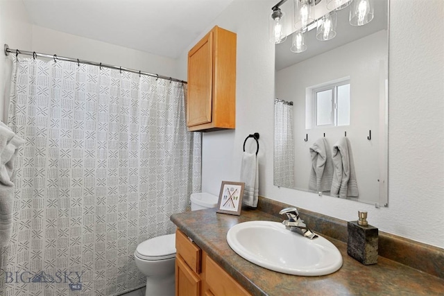 108 10th St Unit B, Belgrade, MT 59714 - bathroom featuring toilet, vanity, and curtained shower