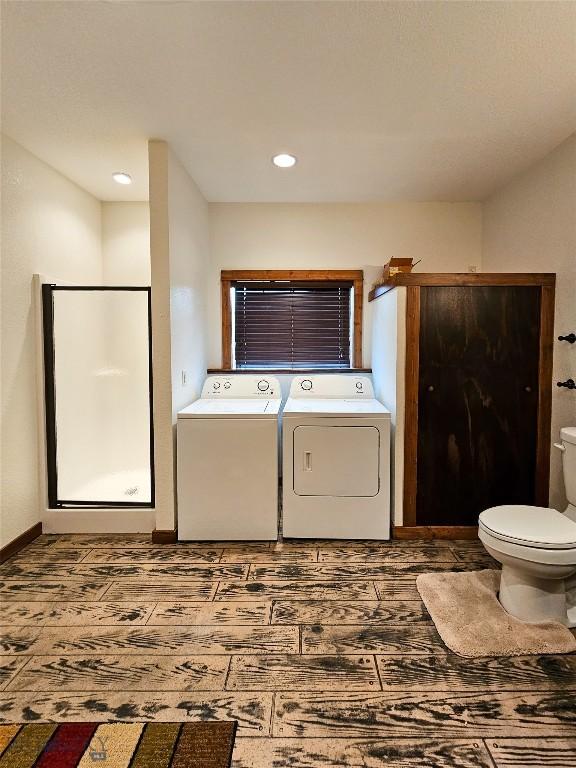 115AND117 Otter Creek Rd, Big Timber, MT 59011 - laundry room featuring washing machine and dryer and recessed lighting