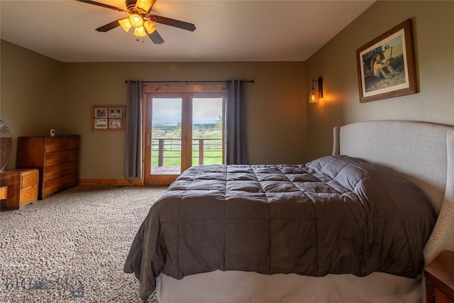 115AND117 Otter Creek Rd, Big Timber, MT 59011 - bedroom with access to outside, carpet flooring, a ceiling fan, and baseboards