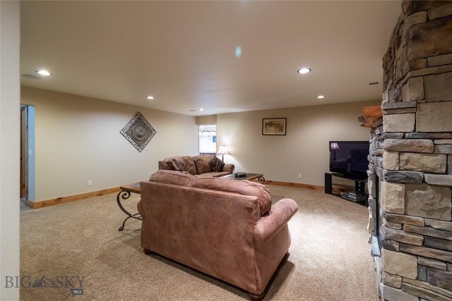 115AND117 Otter Creek Rd, Big Timber, MT 59011 - living area featuring light colored carpet, recessed lighting, and baseboards