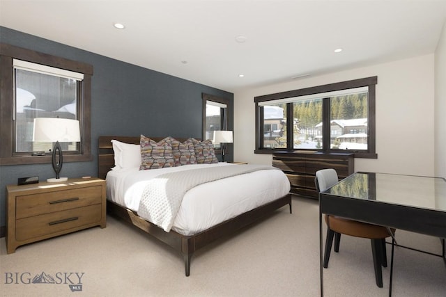 453 Outlook Trl, Big Sky, MT 59716 - bedroom with light carpet and recessed lighting