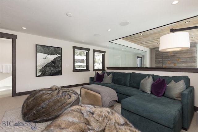 453 Outlook Trl, Big Sky, MT 59716 - living room with recessed lighting, baseboards, and carpet