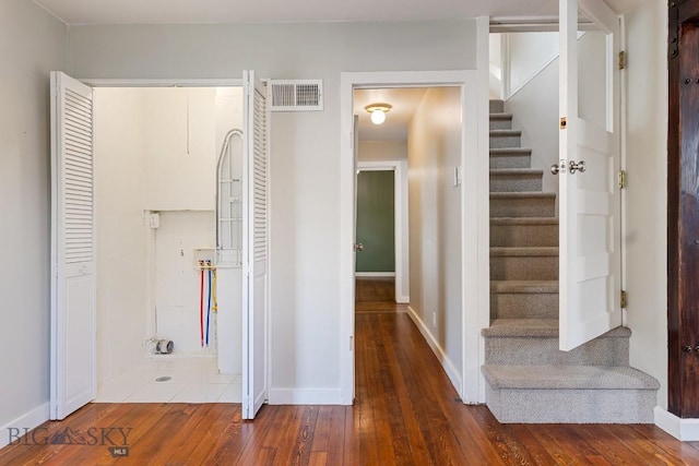 209 N 3rd, Bozeman, MT 59715 - hall with stairs, hardwood / wood-style floors, and baseboards