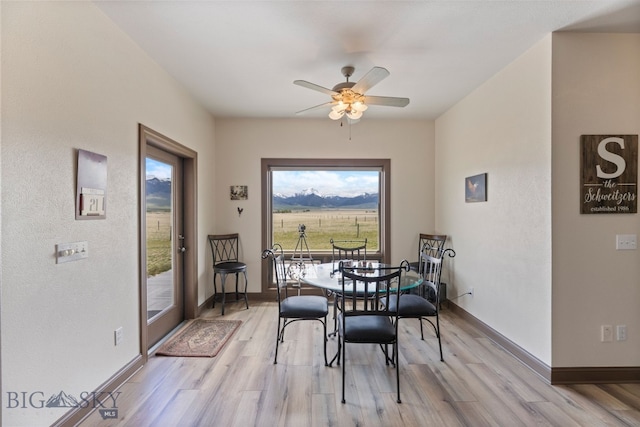 106 Lonesome Dove Rd, Cameron, MT 59720 - dining space featuring light wood-style flooring, ceiling fan, and baseboards