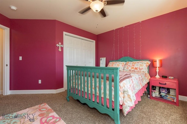 2008 Avocet Ct, Belgrade, MT 59714 - carpeted bedroom featuring a closet, ceiling fan, and baseboards